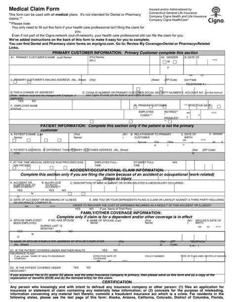 Medical Claim Form in Word and Pdf formats