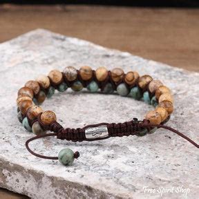 Natural African Turquoise & Picture Jasper Braided Bracelet