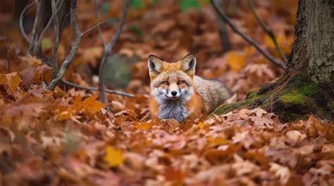 Fox In The Autumn Leaves Hd Background, Delfinu00ef, A Cute Fox Living In A Mountain Of Autumn ...