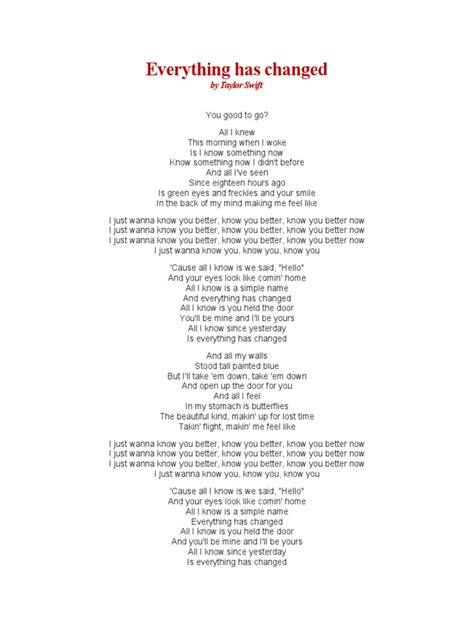 Everything Has Changed Lyrics | PDF | American Musicians | Pop Music