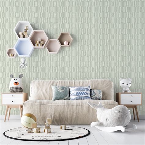 Sage Green Geometric Wallpaper - Peel and Stick - The Wallberry