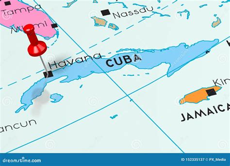 Cuba, Havana - Capital City, Pinned on Political Map Stock Illustration ...