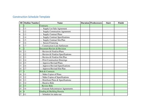 New Home Construction Schedule Template Excel