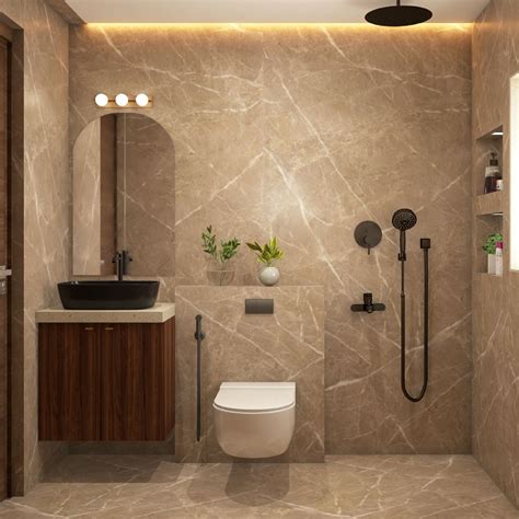 Spacious Brown Marble Bathroom Design - 8X5 Ft | Livspace