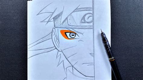 Anime sketch | how to draw naruto Half face step-by-step - YouTube