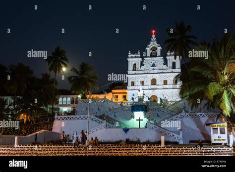 The Panaji Church, illuminated at night, Panaji, Goa, India Stock Photo ...