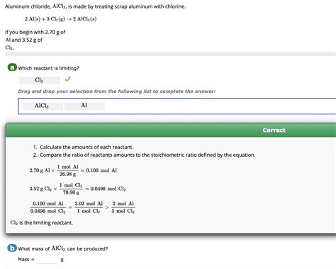 Solved Aluminum chloride, ALCL3 , is made by treating scrap | Chegg.com