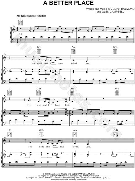 Glen Campbell "A Better Place" Sheet Music in C Major (transposable) - Download & Print - SKU ...