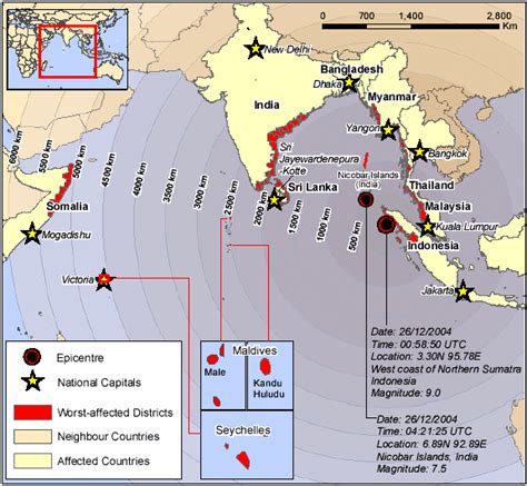 Indian Ocean rim countries affected by the December 2004 tsunami. | Download Scientific Diagram