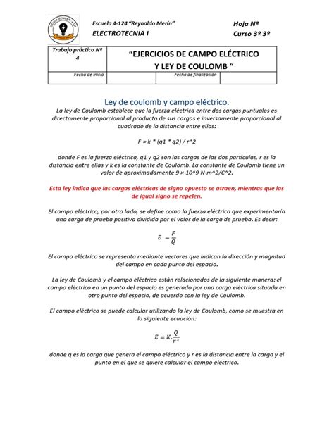 TP 4 Ley de Coulomb y Campo Eléctrico | PDF | Electricidad | Campo ...