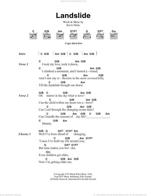 Mac - Landslide sheet music for guitar (chords)