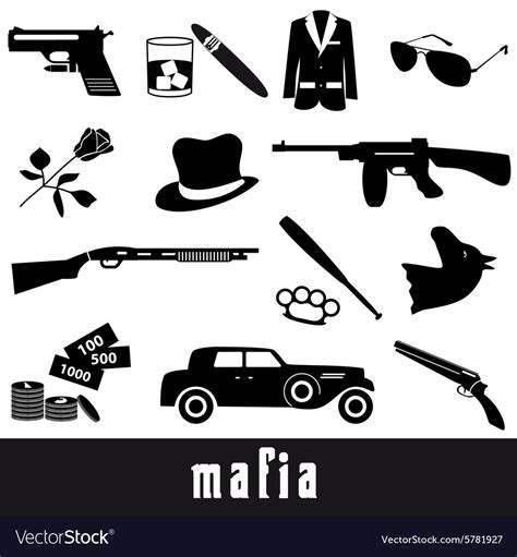 Mafia criminal black symbols and icons set eps10 Vector Image