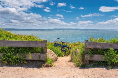 Bike Left on Cape Cod Beach Trail, Massachusetts. Stock Image - Image of cruiser, coastline ...