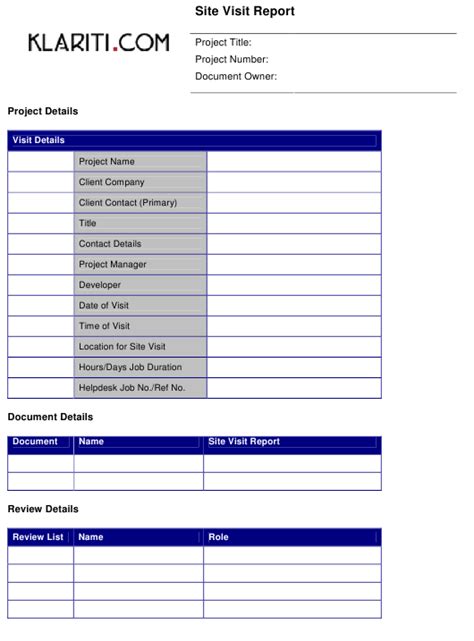 Site Visit Report Template (2) - TEMPLATES EXAMPLE | TEMPLATES EXAMPLE | Report template ...