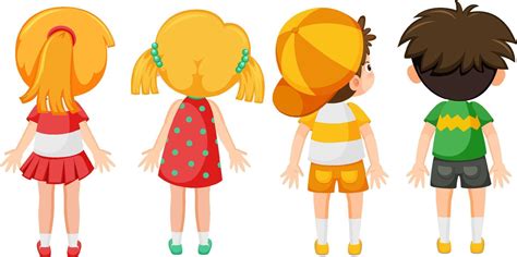 Back of little kids cartoon characters 7507685 Vector Art at Vecteezy