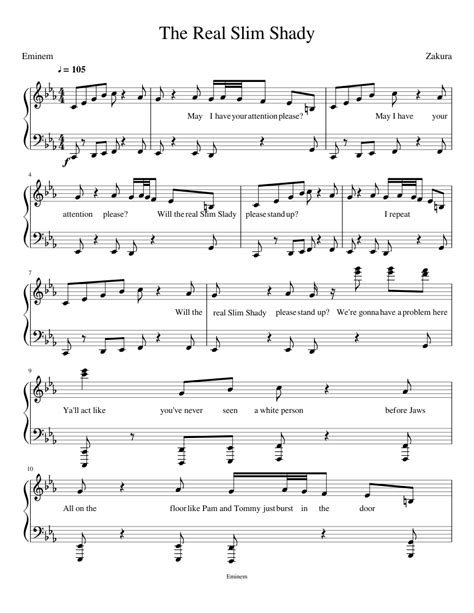 Eminem - The Real Slim Shady sheet music for Piano download free in PDF ...