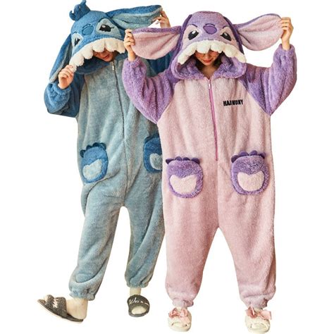 Stitch And Angel Stitch Onesie Matching Pajamas For Couples Christmas Pjs - Luckyonesie.com