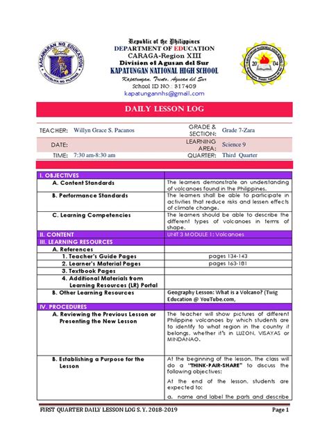 Lesson Plan in Volcanoes Grade 7 | Learning | Teachers