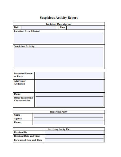 Suspicious Activity Report - 10+ Examples, Format, How to Write, Pdf