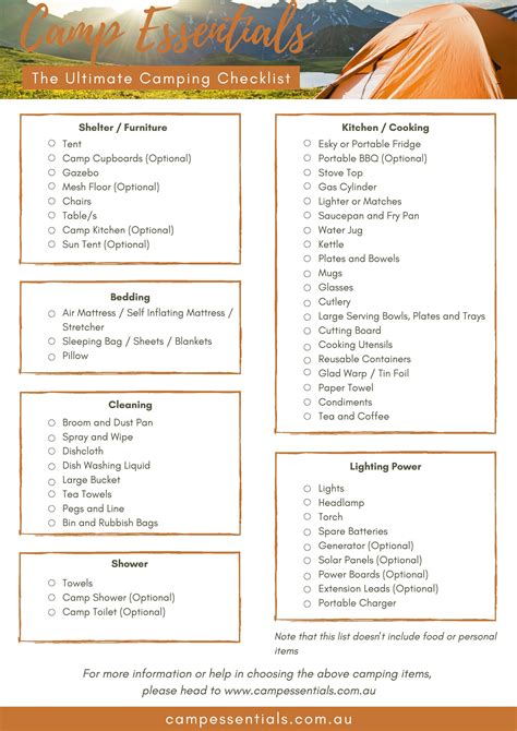 Camping Checklist Printable Free - Printable Templates