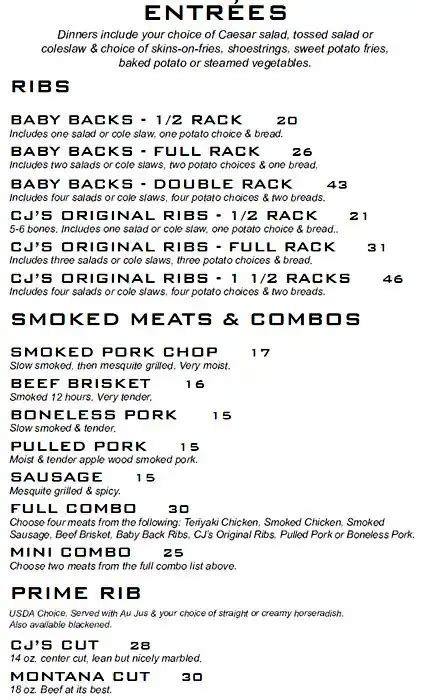 Menu at CJ's Bar & Grill, Billings