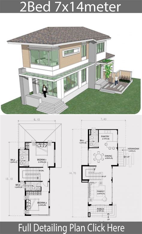 Small two-story house plan 7x14m - Home Design with Plansearch | Mimari, Küçük ev planları, Ev ...