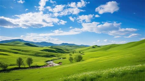 Premium AI Image | A scenic landscape featuring rolling hills