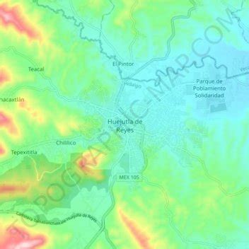 Huejutla de Reyes topographic map, elevation, terrain