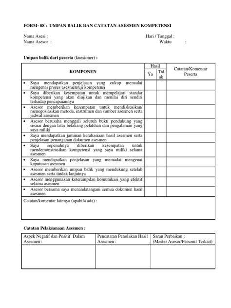 FORM - 08 Umpan Balik Asesmen | PDF