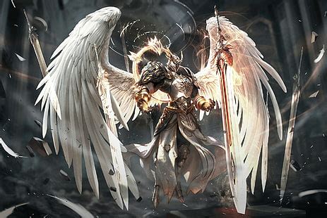 HD wallpaper: angel, art, blood, fallen, halo, sword, weapon, wings ...