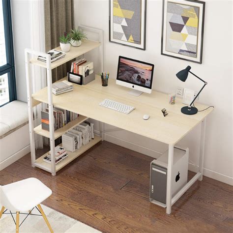 Buy Eesyy computer desk with storage shelves,modern pc laptop wood study table with bookshelf ...