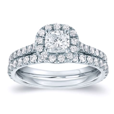 Cushion-Cut Diamond Wedding Ring Set in 14k White Gold 1.00 ct. tw. (G-H, SI1-SI2 ...