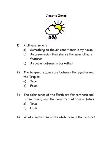 Climatic Zones Worksheet - FreePrintable.me