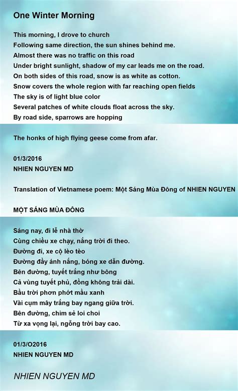 One Winter Morning - One Winter Morning Poem by NHIEN NGUYEN MD