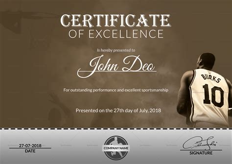 Basketball Award Certificate Design Template in Word, PSD