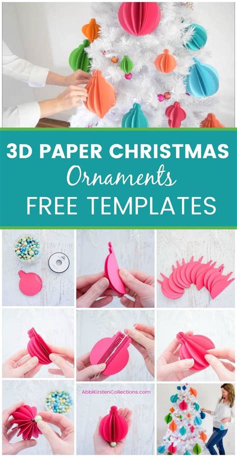 3D Paper Christmas Ornaments: Easy Tree Ornament Templates | Paper christmas ornaments ...