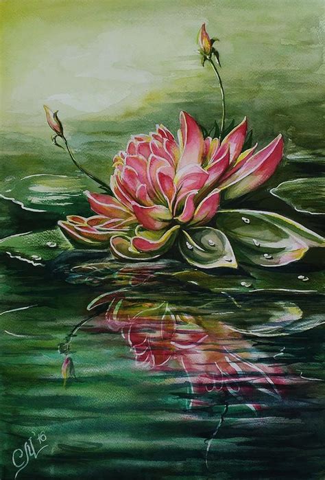 Pink Lotus Flower Painting by Svetlana Matevosjan Art