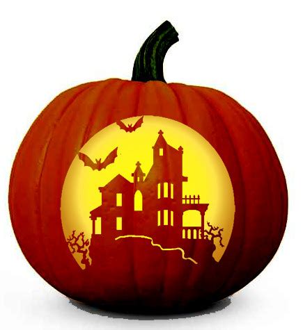 'Haunted House' Pattern - Free Scary Halloween Pumpkin Carving Patterns - Dot Com Women