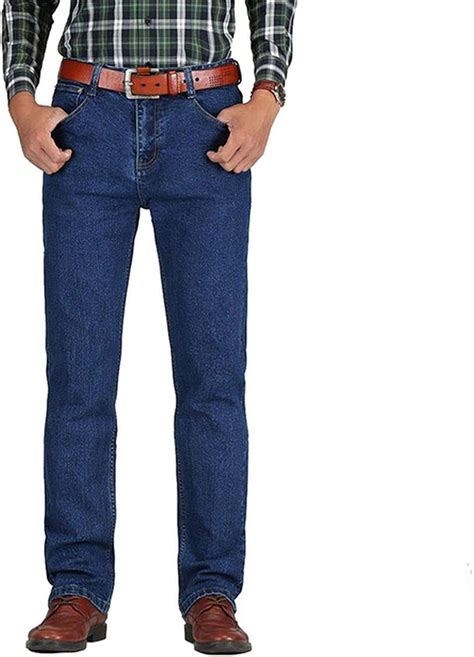 Pants Mens High Waist Jeans Cotton Thick Classic Stretch Jeans Black ...