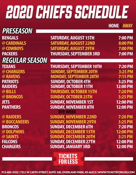 2020 Chiefs Printable Schedule in 2020 | Chiefs schedule, Chiefs ...