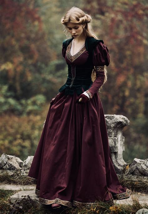 Pin by Gail Steven on Burgundy Rose and Green | Vintage cotton dress, Renaissance dresses ...