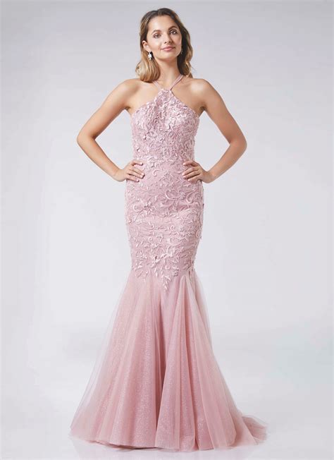 1/2 PRICE - Lace, high neck, fishtail prom dress at Ball Gown Heaven