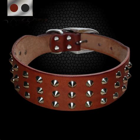 Luxury Genuine Leather Dog Collars Adjustable Heavy Duty Spikes Pet Collar For Small Medium ...