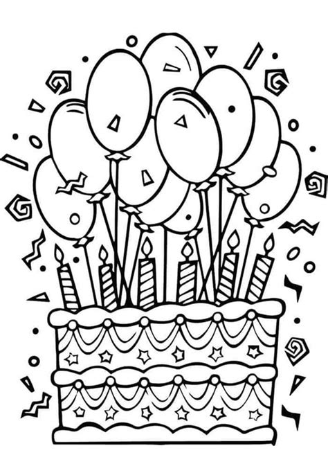 Balloons Birthday Cake Coloring Page - Free Printable Coloring Pages for Kids