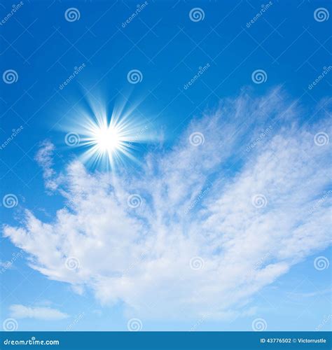 Blue Sky with Sun and Beautiful Clouds Stock Photo - Image of sunrise ...