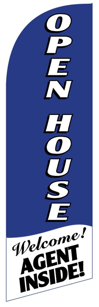 OPEN HOUSE Vertical Blue Banner Flag | Polyester Fabric