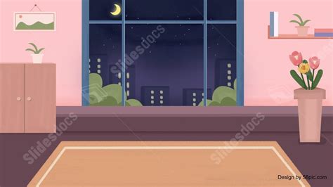 Night View Living Room Home Cartoon Powerpoint Background For Free Download - Slidesdocs