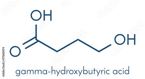 "Gamma-hydroxybutyric acid (GHB, oxybate, liquid ecstasy) molecule. Skeletal formula." Stock ...