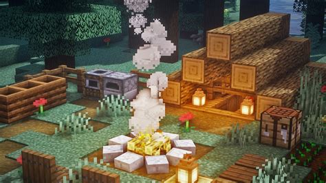 Minecraft : Campsite : Bonfire : Tent : Starter House - YouTube