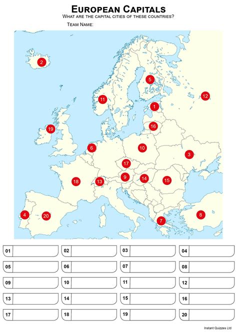 Euro Capital Cities Quiz – Pub Quiz Questions